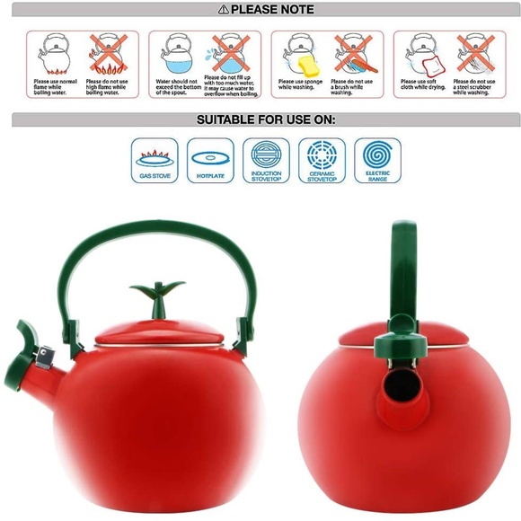 Enamel on Steel Whistling Tea Kettle, Stovetop Teakettle (1.6 Quart, Apple) - Picture 7 of 9